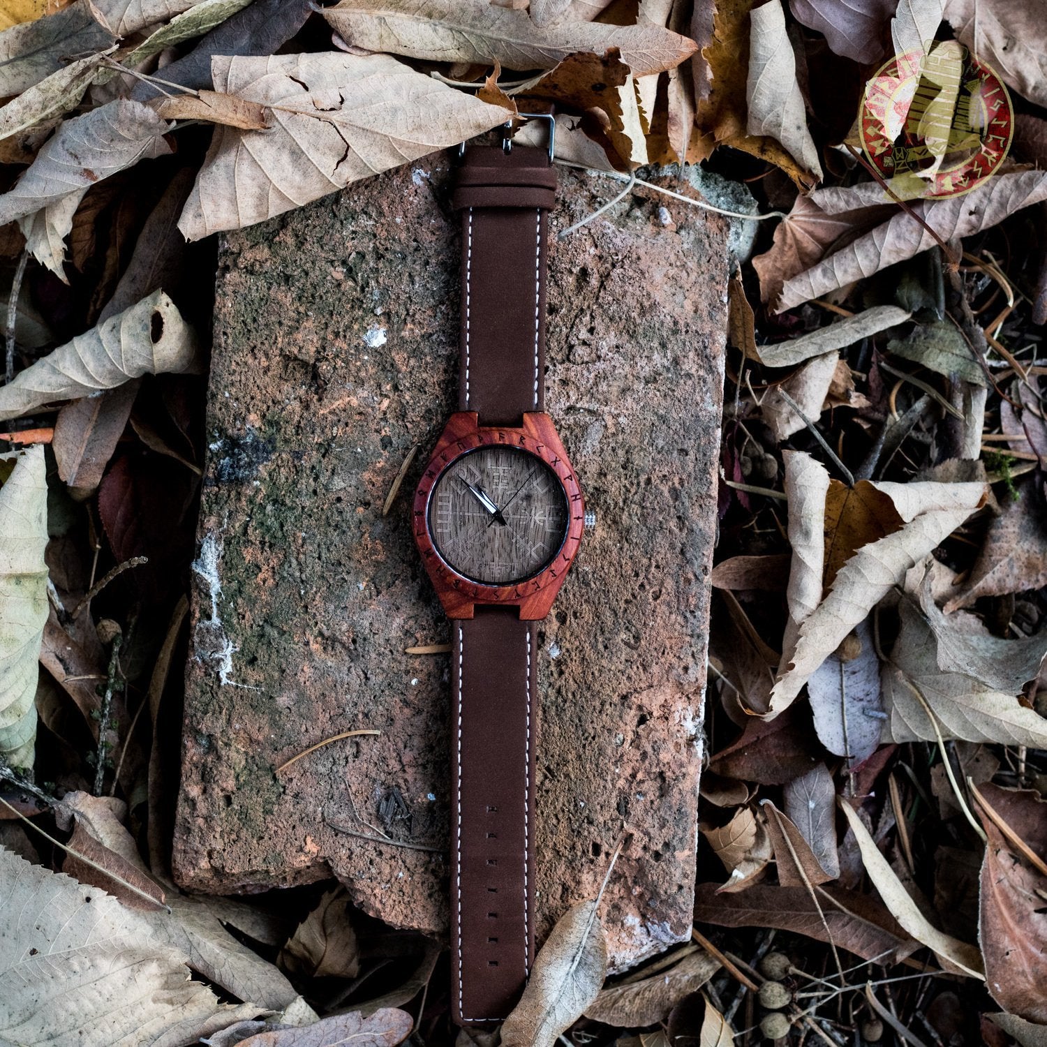 SALE! Arne Viking Wooden Watch with Vegvisir Viking Symbol With Optional Saying on the Back - VikingsBrand