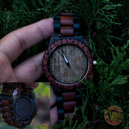 SALE! Arne Viking Wooden Watch with Vegvisir Viking Symbol With Optional Saying on the Back - VikingsBrand