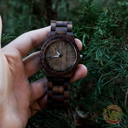 SALE! Arne Viking Wooden Watch with Vegvisir Viking Symbol With Optional Saying on the Back - VikingsBrand