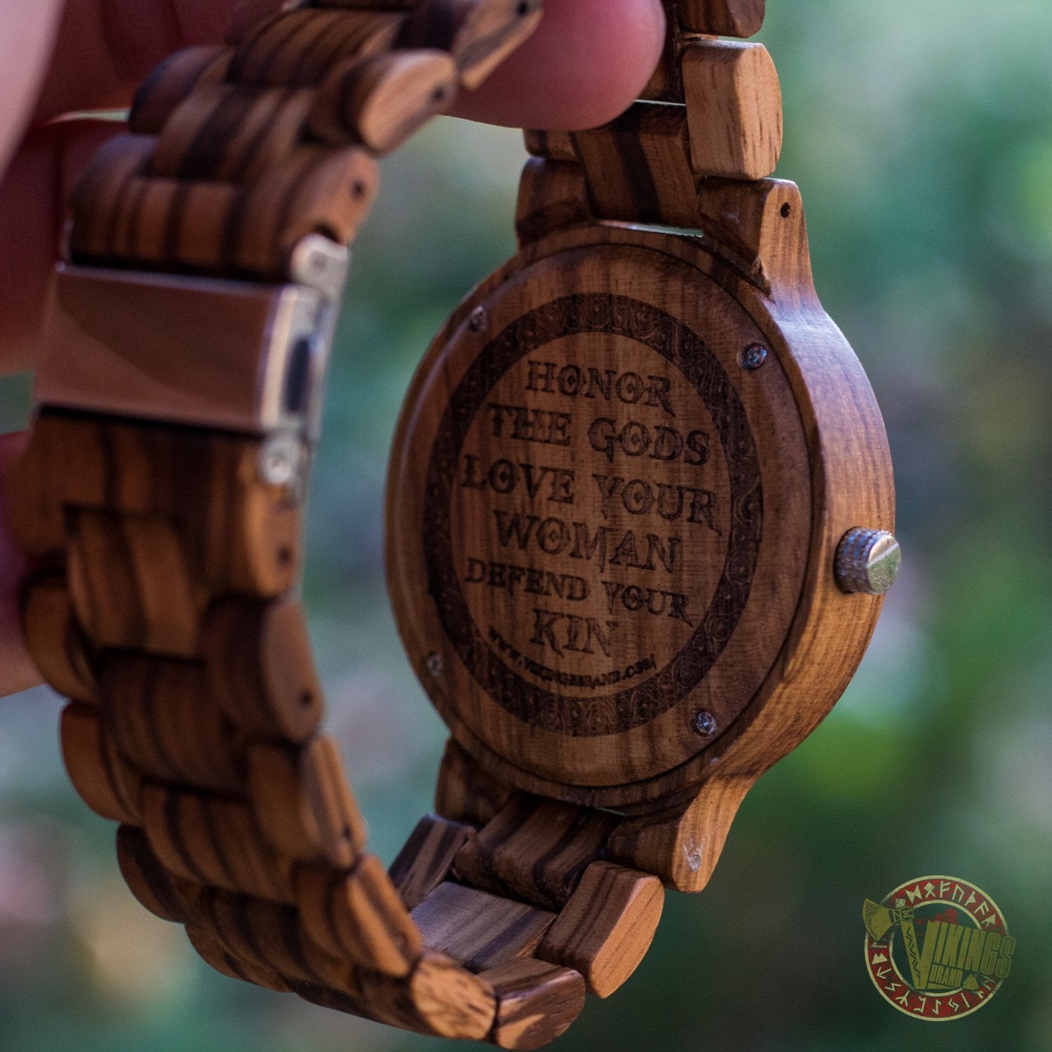 SALE! Arne Viking Wooden Watch with Vegvisir Viking Symbol With Optional Saying on the Back - VikingsBrand