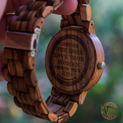 SALE! Arne Viking Wooden Watch with Vegvisir Viking Symbol With Optional Saying on the Back - VikingsBrand