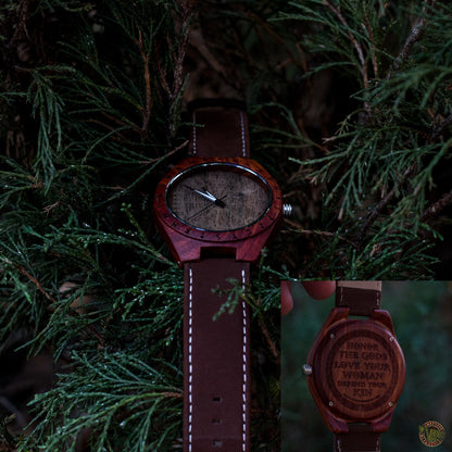 SALE! Arne Viking Wooden Watch with Vegvisir Viking Symbol With Optional Saying on the Back - VikingsBrand