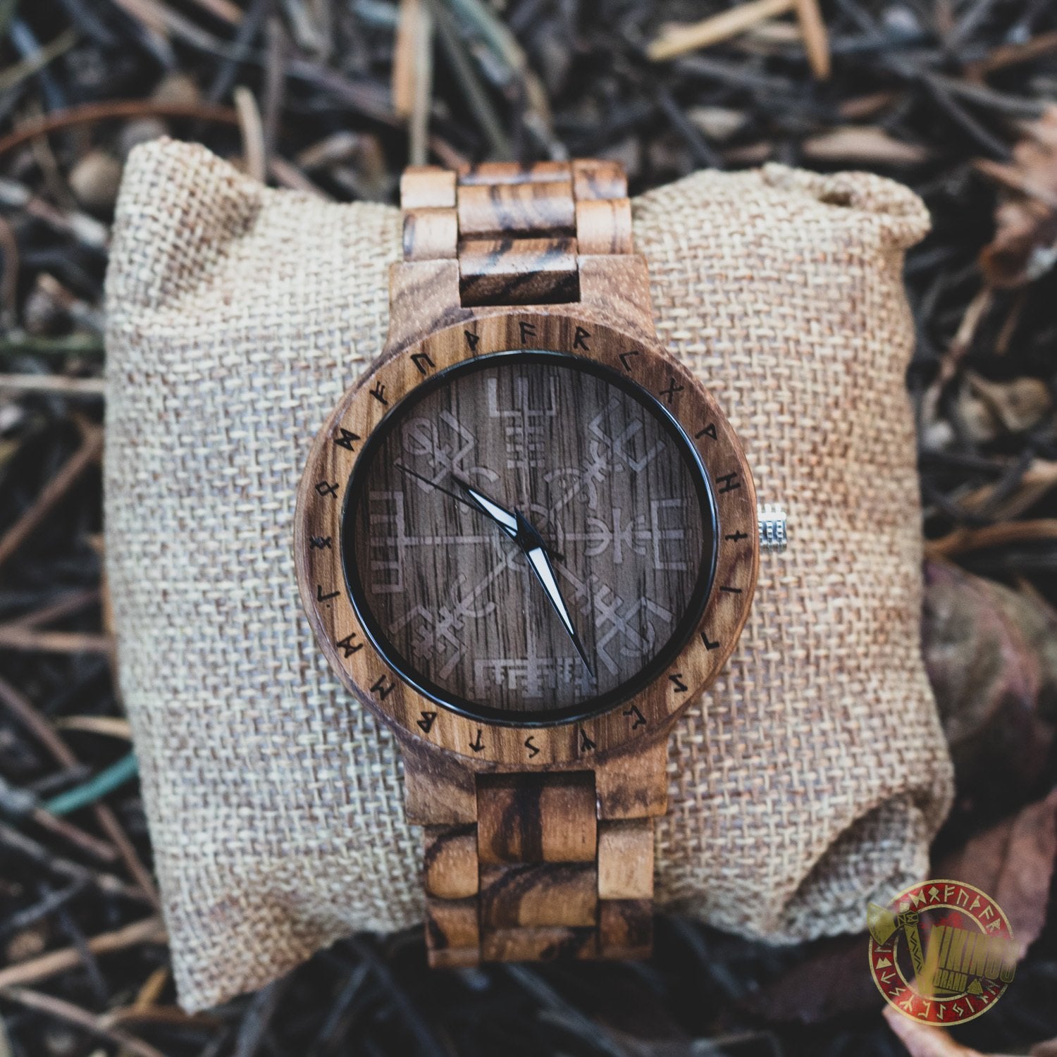 SALE! Arne Viking Wooden Watch with Vegvisir Viking Symbol With Optional Saying on the Back - VikingsBrand