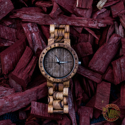 SALE! Arne Viking Wooden Watch with Vegvisir Viking Symbol With Optional Saying on the Back - VikingsBrand