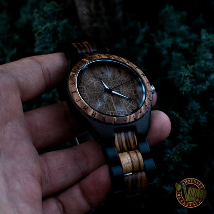 SALE! Arne Viking Wooden Watch with Vegvisir Viking Symbol With Optional Saying on the Back - VikingsBrand