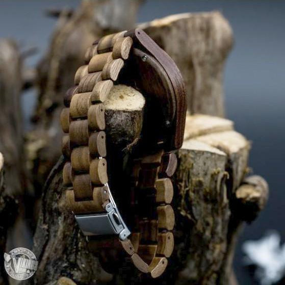 SALE! Bard Viking Wooden Runic Circle Watch with Helm of Awe Viking Symbol & Engraved Saying on the Back - VikingsBrand