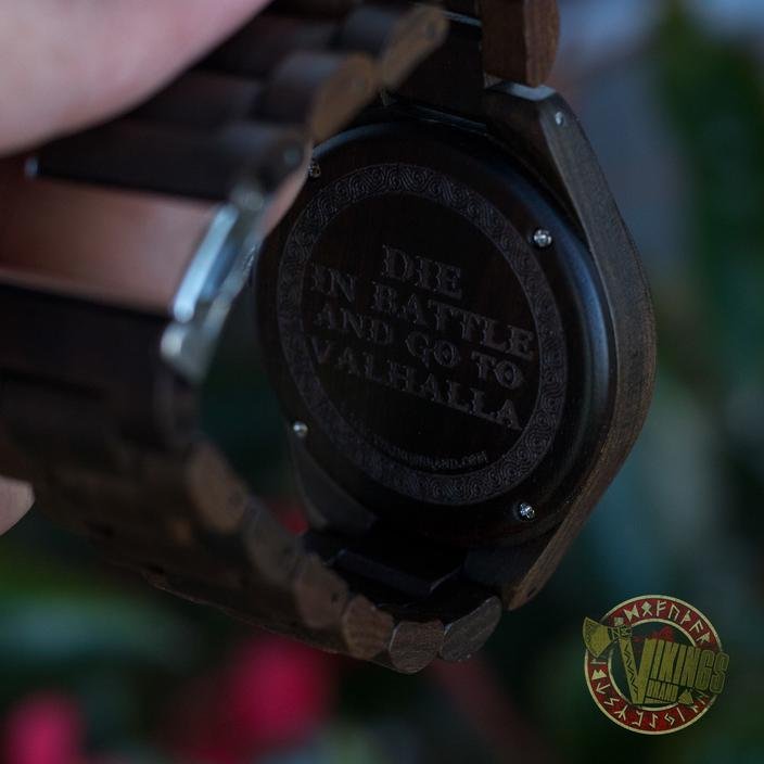 SALE! Bard Viking Wooden Runic Circle Watch with Helm of Awe Viking Symbol & Engraved Saying on the Back - VikingsBrand