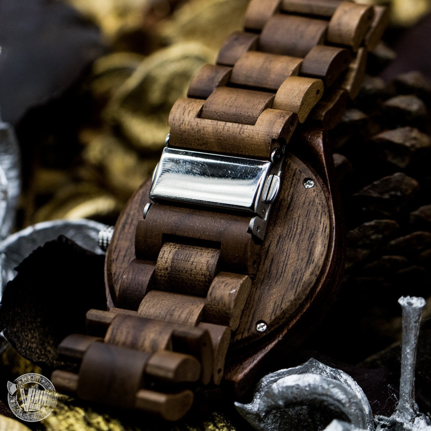 SALE! Bard Viking Wooden Runic Circle Watch with Helm of Awe Viking Symbol & Engraved Saying on the Back - VikingsBrand