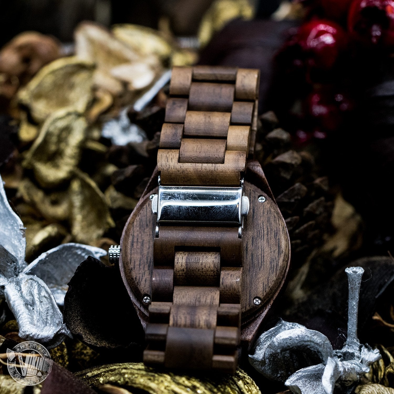 SALE! Bard Viking Wooden Runic Circle Watch with Helm of Awe Viking Symbol & Engraved Saying on the Back - VikingsBrand