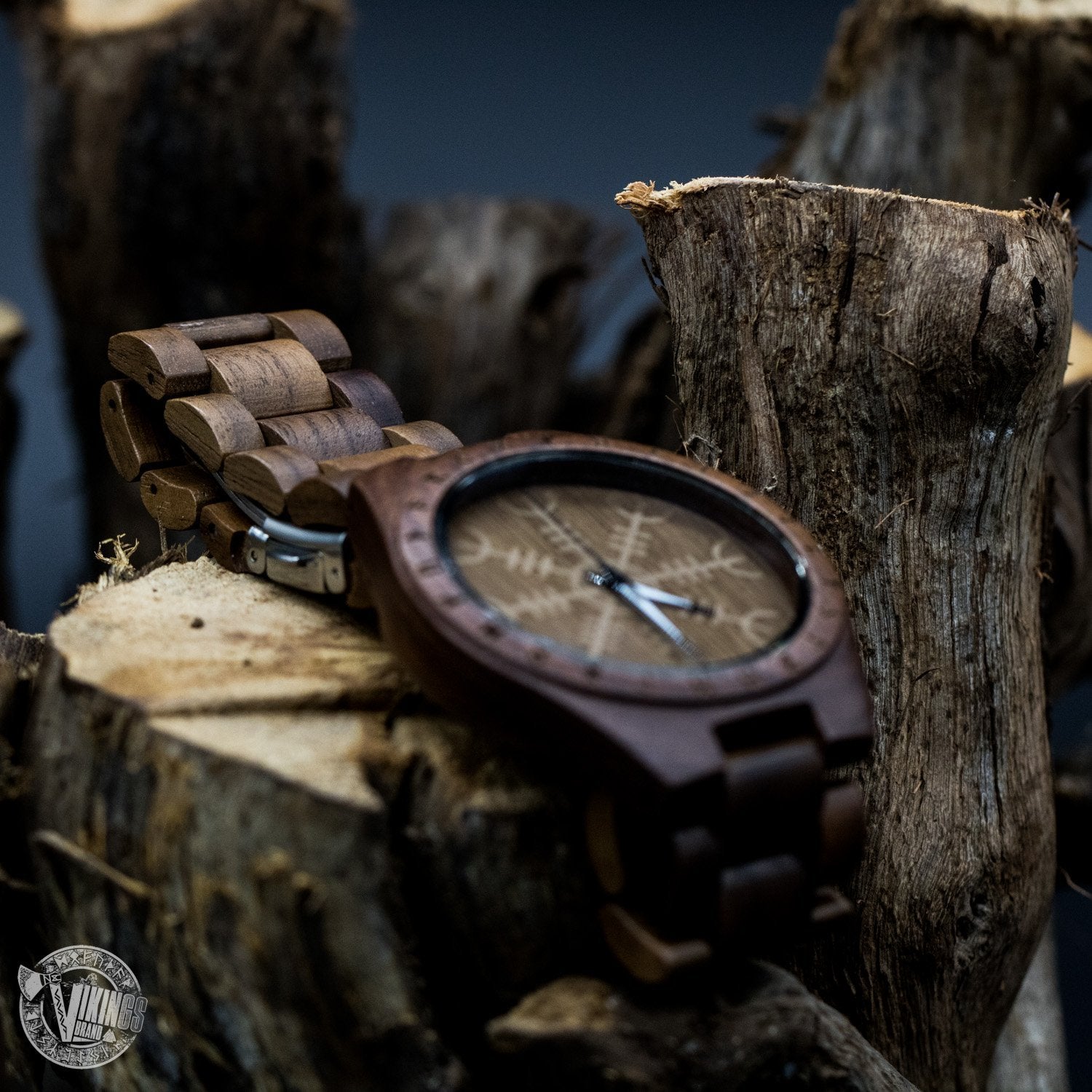 SALE! Bard Viking Wooden Runic Circle Watch with Helm of Awe Viking Symbol & Engraved Saying on the Back - VikingsBrand
