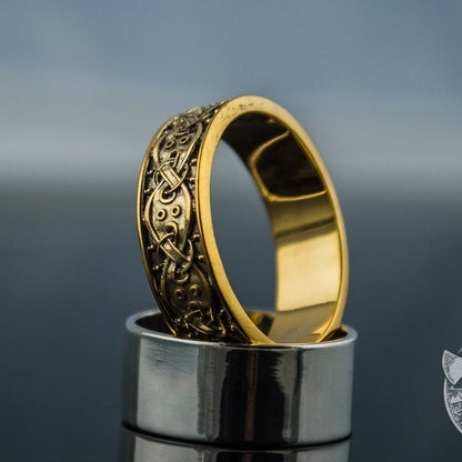 Scandinavian ornament 14K gold Viking ring