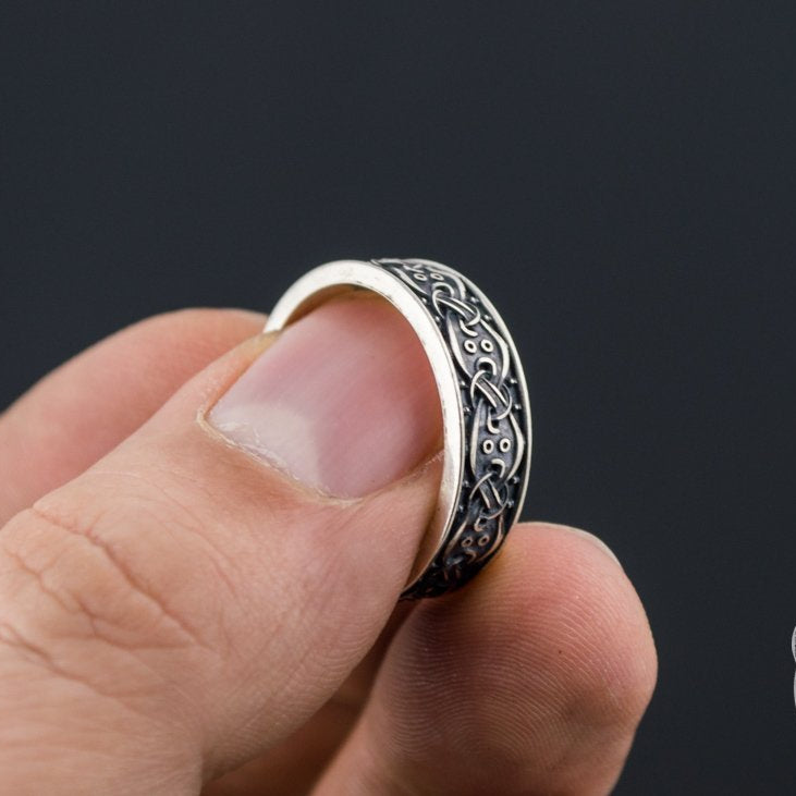 Scandinavian Ornament 925 Sterling Silver Viking Ring - VikingsBrand