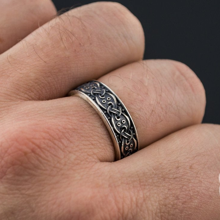 Scandinavian Ornament 925 Sterling Silver Viking Ring - VikingsBrand