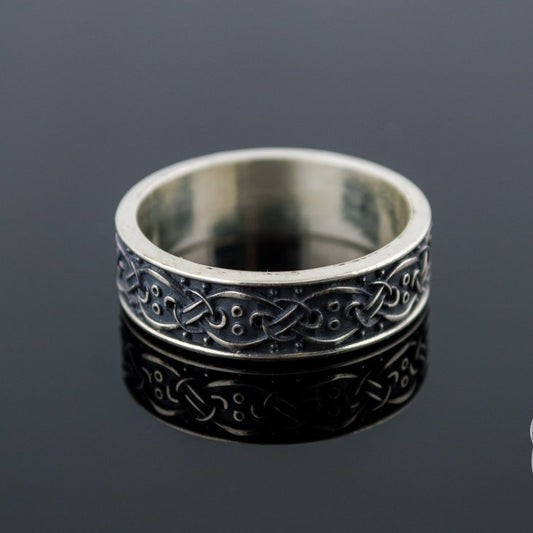 Scandinavian Ornament 925 Sterling Silver Viking Ring - VikingsBrand