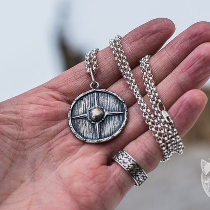 Scandinavian Warriors Shield 925 Sterling Silver Pendant - VikingsBrand
