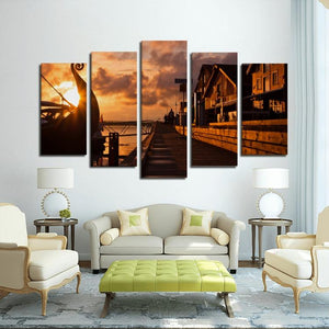 Viking ship at Sunset 5-Panel canvas print