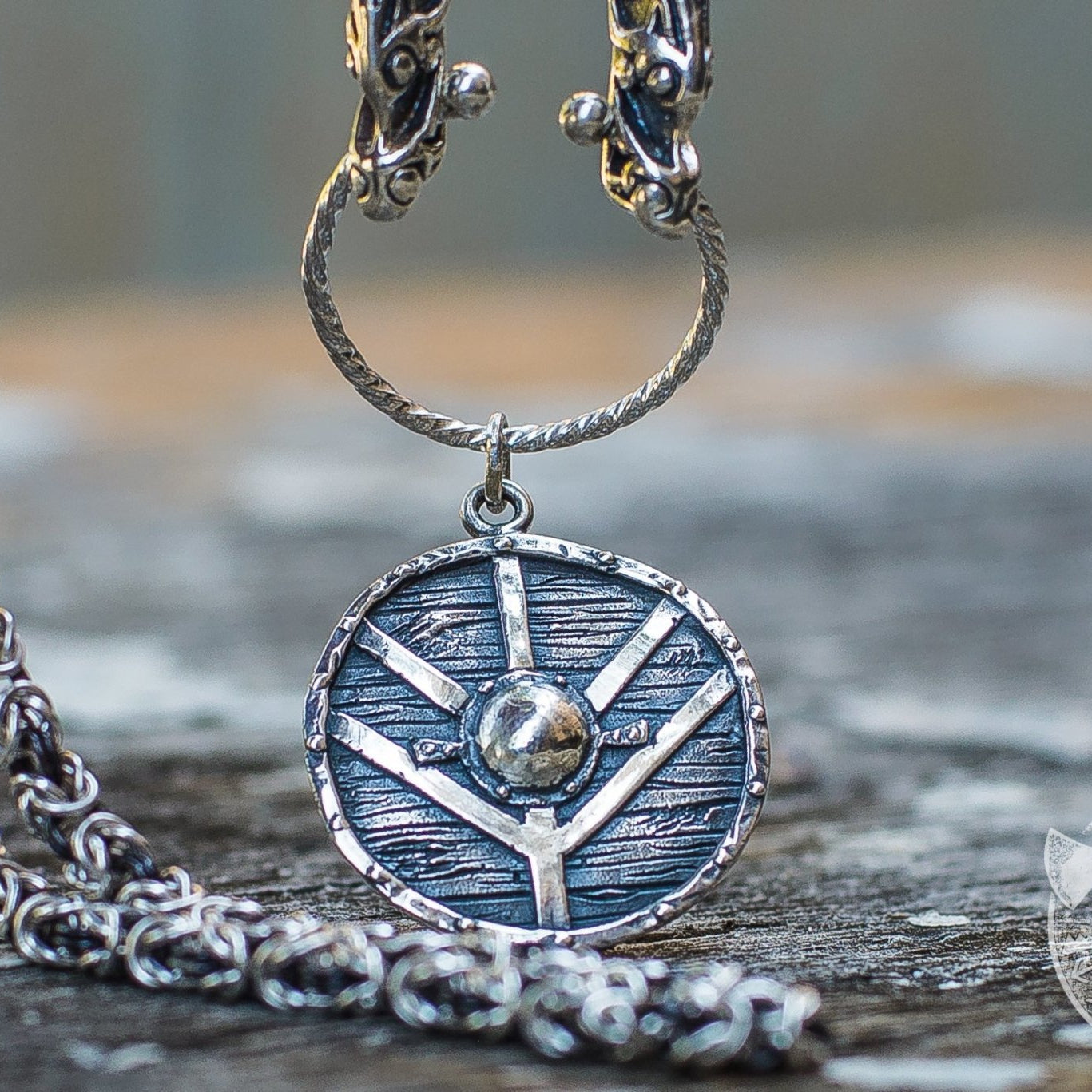Set of Viking Chain and Lagherta Shield Pendant 925 Sterling Silver - VikingsBrand