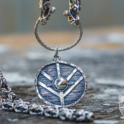 Set of Viking Chain and Lagherta Shield Pendant 925 Sterling Silver - VikingsBrand