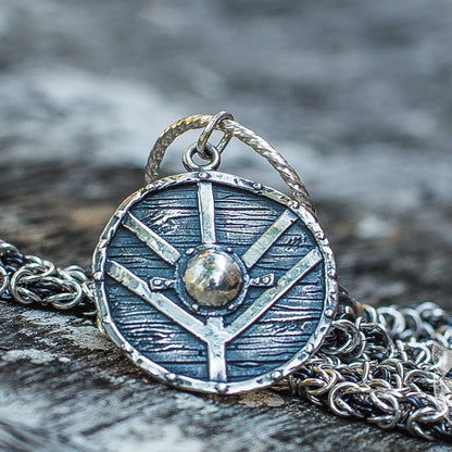 Set of Viking Chain and Lagherta Shield Pendant 925 Sterling Silver - VikingsBrand