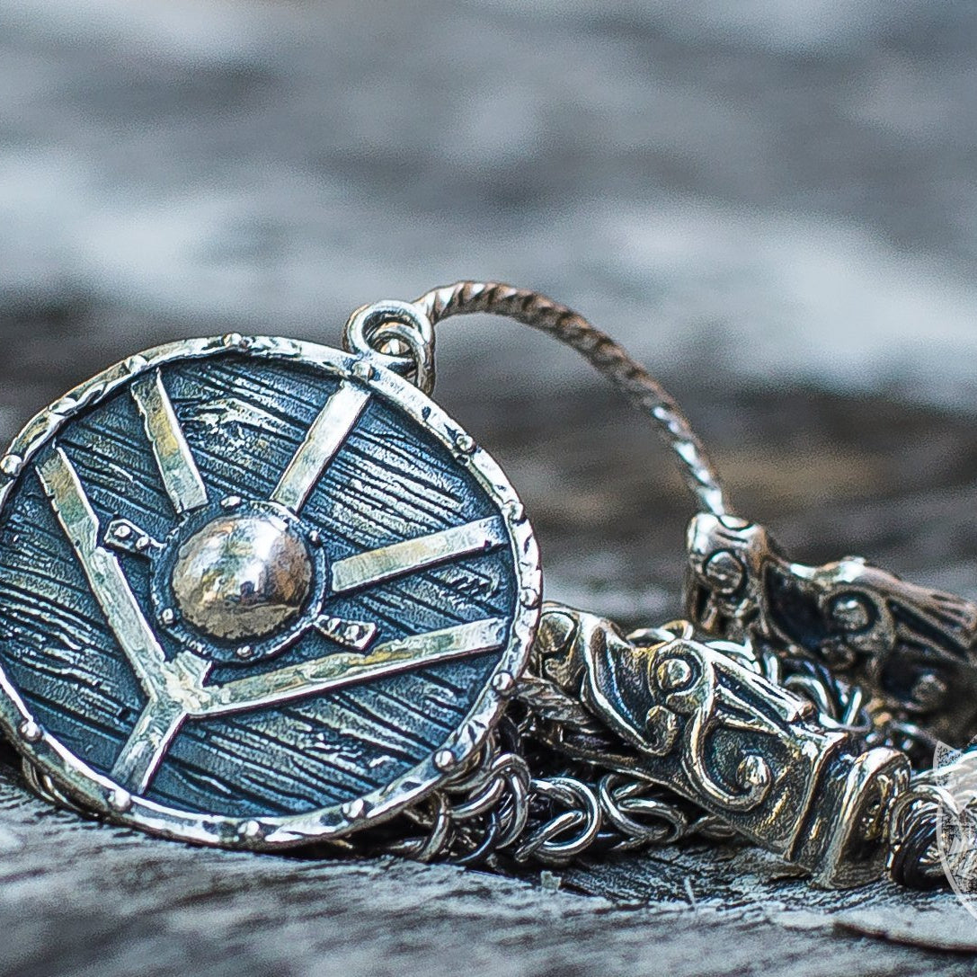 Set of Viking Chain and Lagherta Shield Pendant 925 Sterling Silver - VikingsBrand
