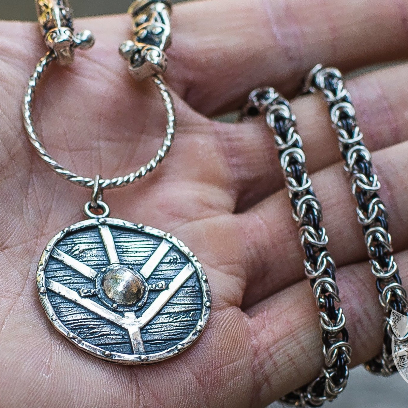 Set of Viking Chain and Lagherta Shield Pendant 925 Sterling Silver - VikingsBrand