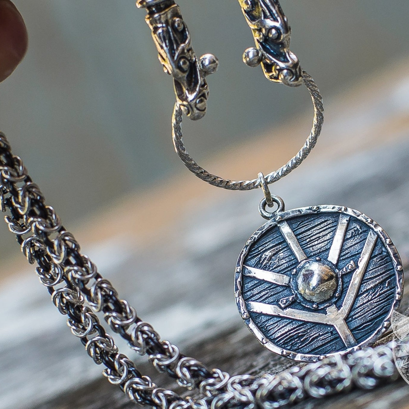 Set of Viking Chain and Lagherta Shield Pendant 925 Sterling Silver - VikingsBrand