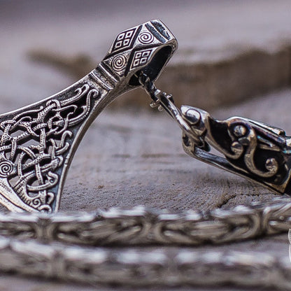 Set of Viking Chain with Wolf Tips and Viking Axe Pendant 925 Sterling Silver - VikingsBrand