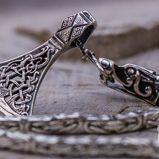 Set of Viking Chain with Wolf Tips and Viking Axe Pendant 925 Sterling Silver - VikingsBrand