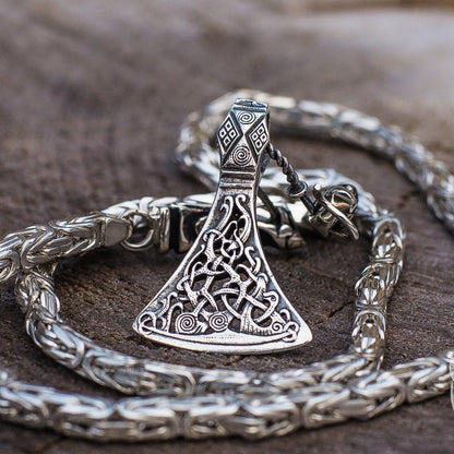 Set of Viking Chain with Wolf Tips and Viking Axe Pendant 925 Sterling Silver - VikingsBrand
