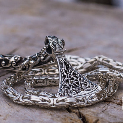 Set of Viking Chain with Wolf Tips and Viking Axe Pendant 925 Sterling Silver - VikingsBrand