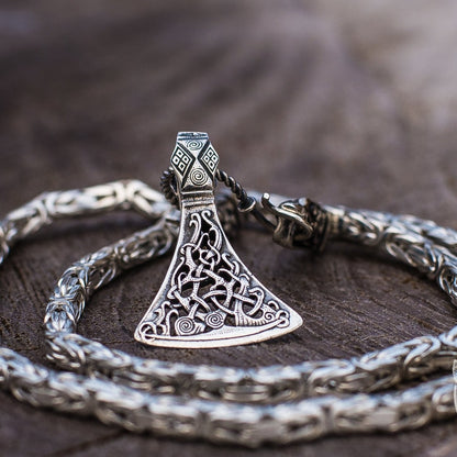 Set of Viking Chain with Wolf Tips and Viking Axe Pendant 925 Sterling Silver - VikingsBrand