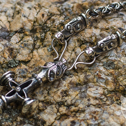 Set of Viking Chain with Wolf Tips and Wolf Cross Pendant 925 Sterling Silver - VikingsBrand