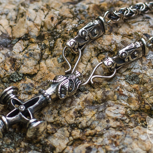 Set of Viking Chain with Wolf Tips and Wolf Cross Pendant 925 Sterling Silver - VikingsBrand