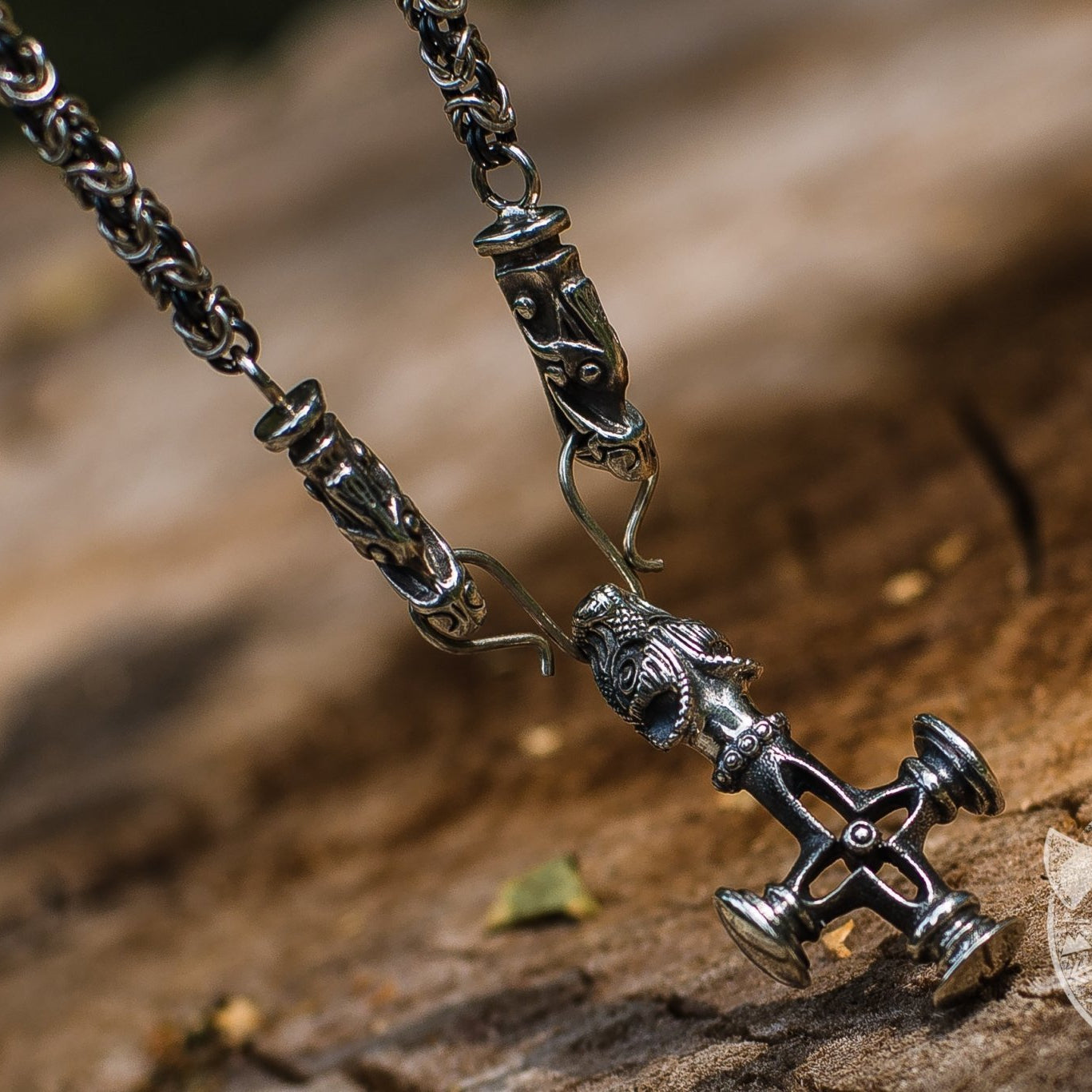 Set of Viking Chain with Wolf Tips and Wolf Cross Pendant 925 Sterling Silver - VikingsBrand