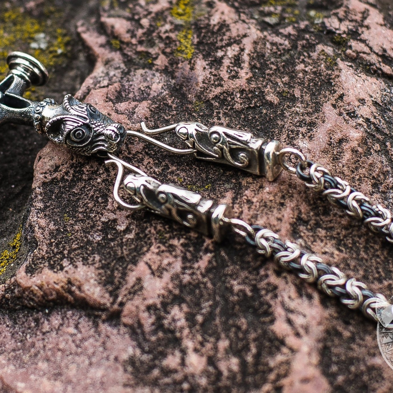 Set of Viking Chain with Wolf Tips and Wolf Cross Pendant 925 Sterling Silver - VikingsBrand