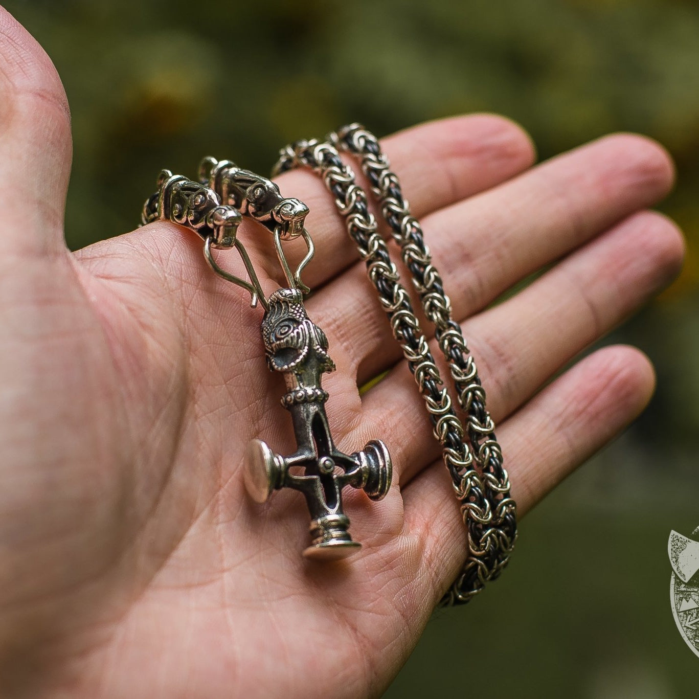 Set of Viking Chain with Wolf Tips and Wolf Cross Pendant 925 Sterling Silver - VikingsBrand