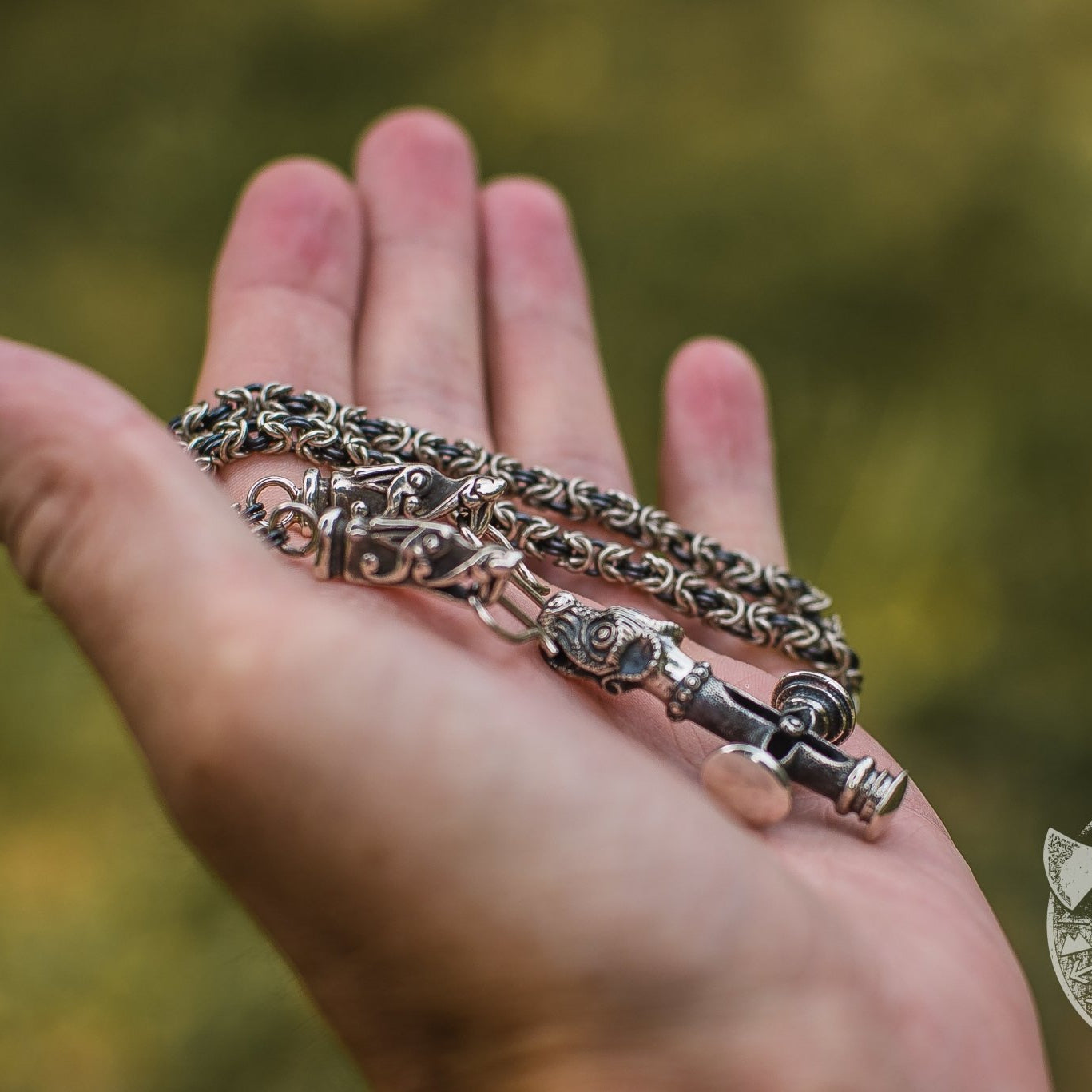 Set of Viking Chain with Wolf Tips and Wolf Cross Pendant 925 Sterling Silver - VikingsBrand