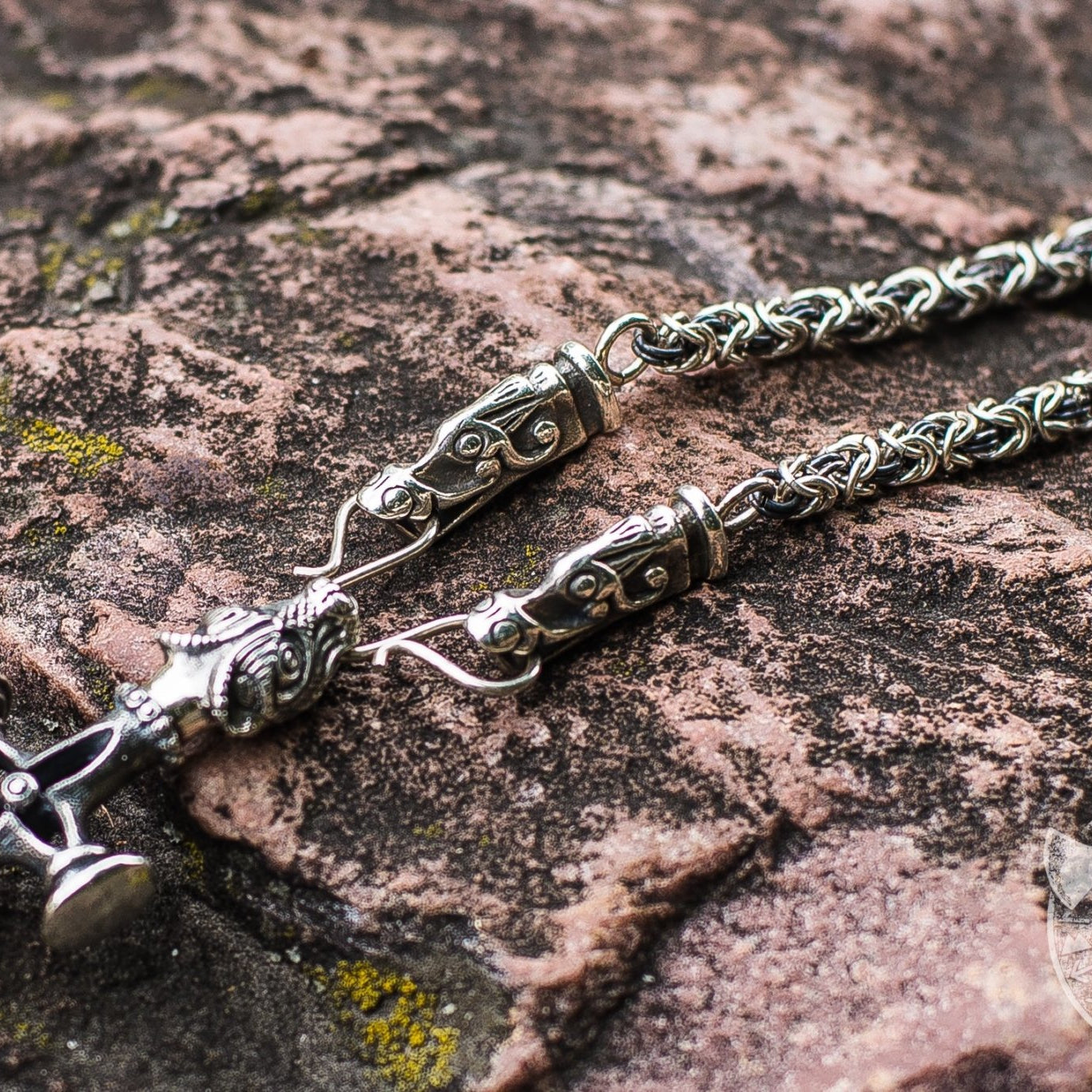 Set of Viking Chain with Wolf Tips and Wolf Cross Pendant 925 Sterling Silver - VikingsBrand
