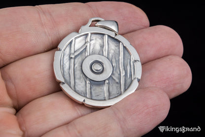 Shield with Vikings Ouroboros Symbol Pendant and Gem Sterling Silver Norse Jewelry