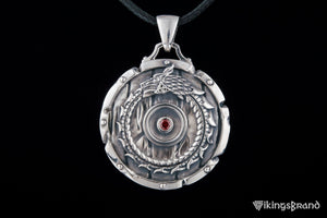 Viking shield pendant with Ouroboros and Gem, sterling silver