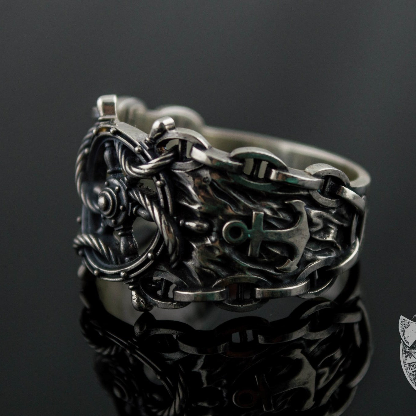 Ship Steering Wheel Symbol 925 Sterling Silver Viking Ring - VikingsBrand