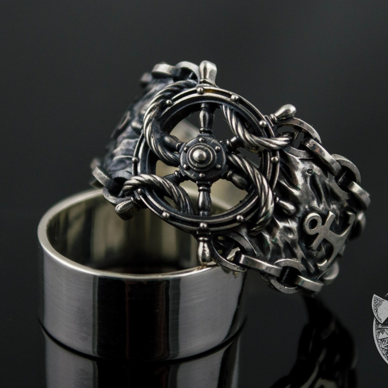 Ship Steering Wheel Symbol 925 Sterling Silver Viking Ring - VikingsBrand