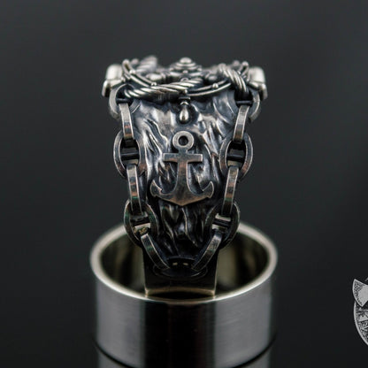 Ship Steering Wheel Symbol 925 Sterling Silver Viking Ring - VikingsBrand