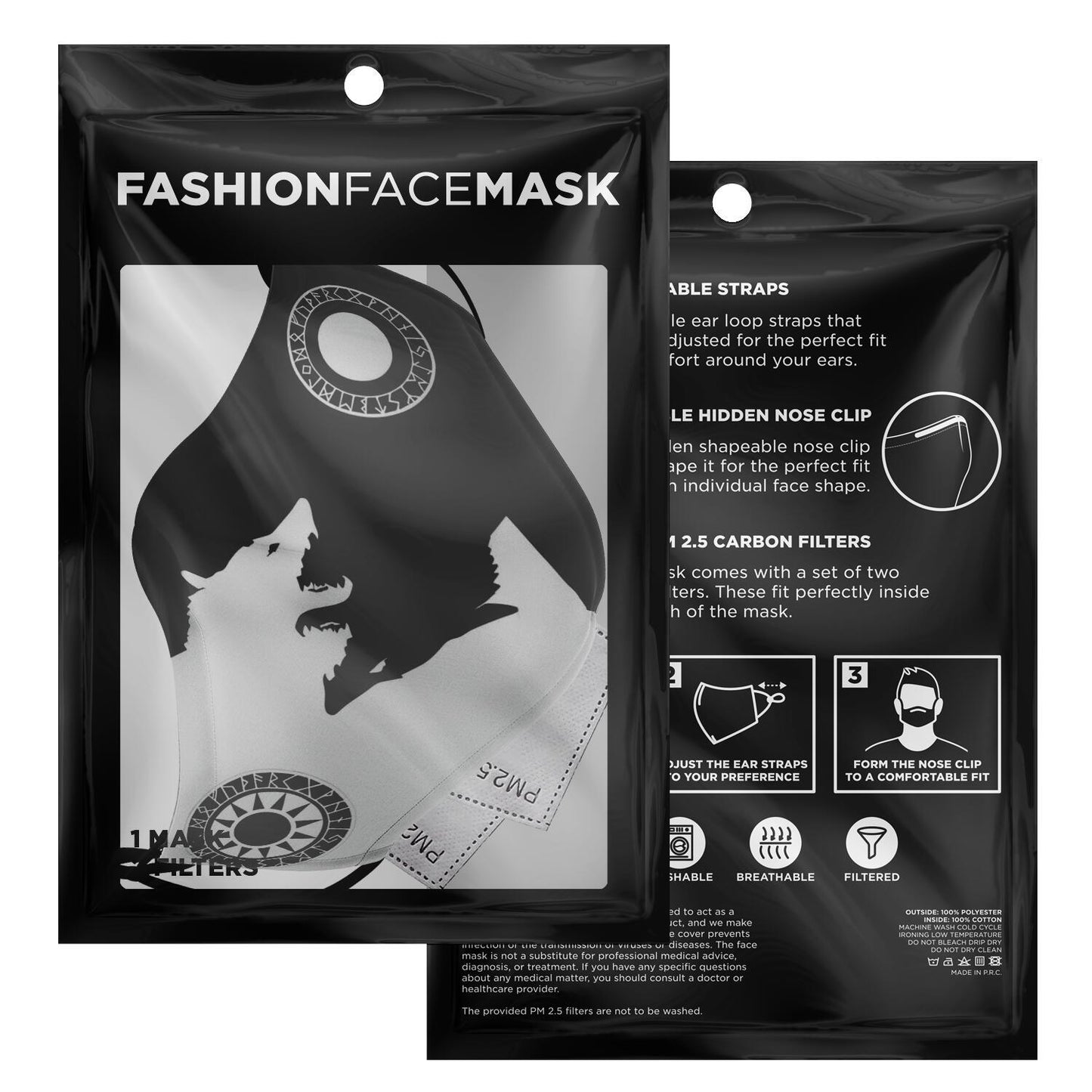 Sköll & Hati Viking Black & White Face Mask Cover
