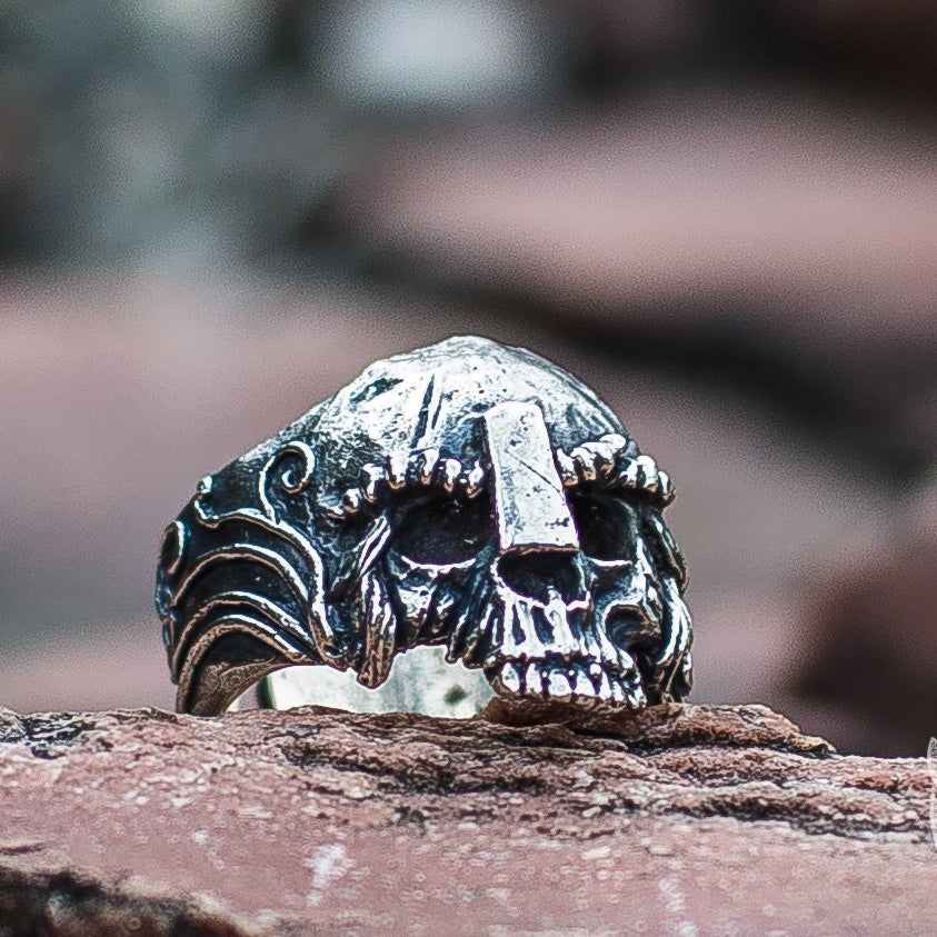 Skull and Helmet 925 Sterling Silver Viking Ring - VikingsBrand