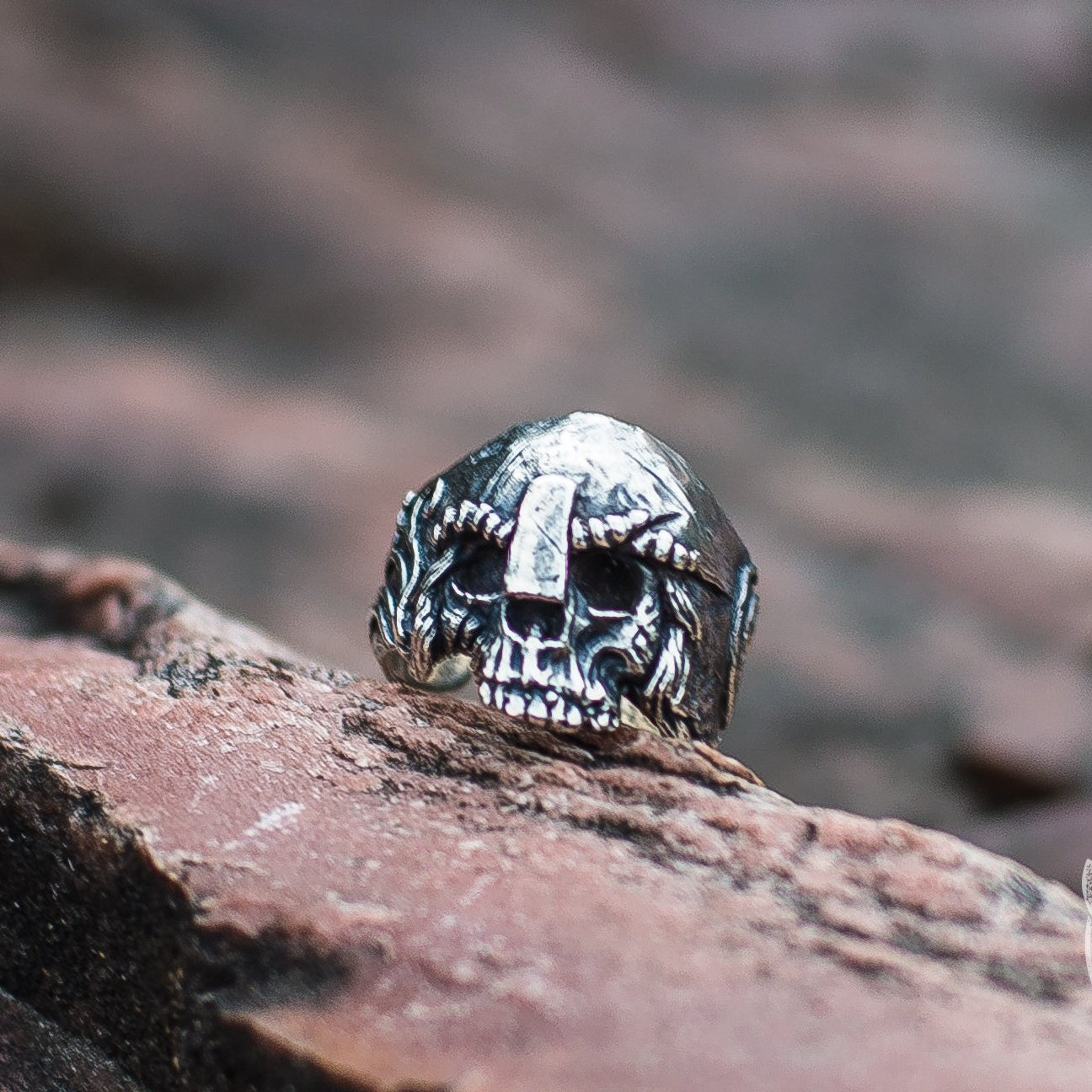 Skull and Helmet 925 Sterling Silver Viking Ring - VikingsBrand