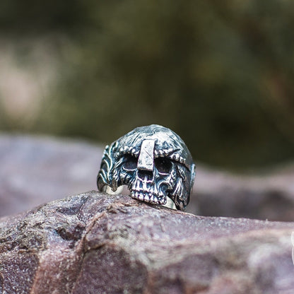 Skull and Helmet 925 Sterling Silver Viking Ring - VikingsBrand