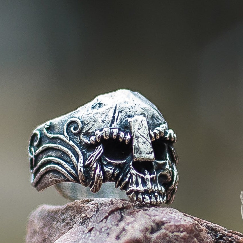 Skull and Helmet 925 Sterling Silver Viking Ring - VikingsBrand