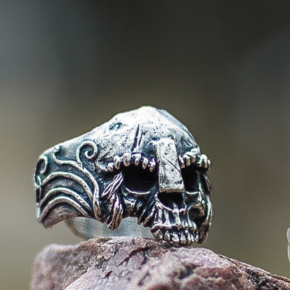 Skull and Helmet 925 Sterling Silver Viking Ring - VikingsBrand