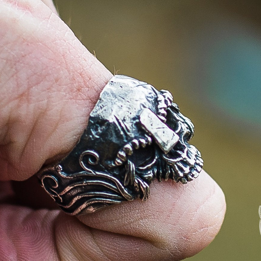Skull and Helmet 925 Sterling Silver Viking Ring - VikingsBrand